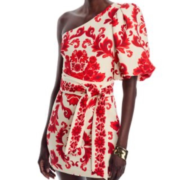 Cara Cara One Shoulder Red Floral Dress - Picture 6 of 9